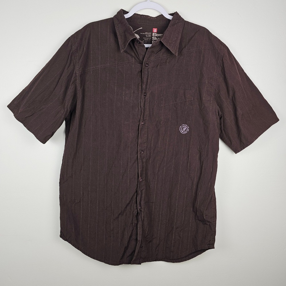 Element Skateboard Projects Men XXL Brown Button Up Shirt Short Sleeve Skater